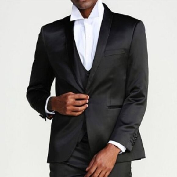 Tazio Slim Fit Sharkskin Jacket – Black, Size 38S - Picture 1 of 3